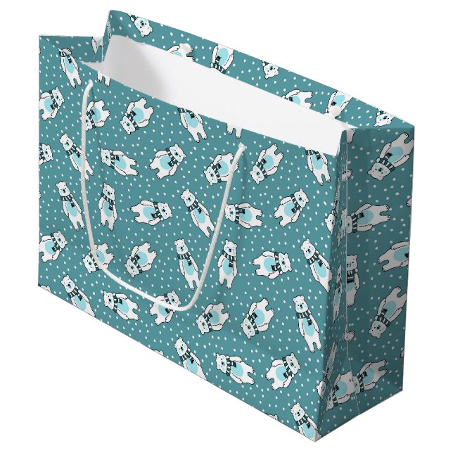 Aqua cute snow polar bear pattern large gift bag (Front Angled)