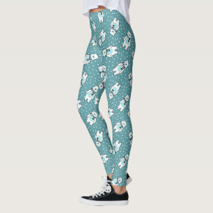 Aqua cute snow polar bear pattern leggings