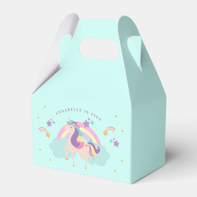 Aqua | Cute Unicorn Rainbow Personalized Favour Box (Front Side)