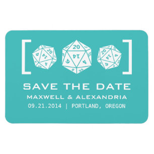 Aqua D20 Dice Gamer Save the Date Magnet