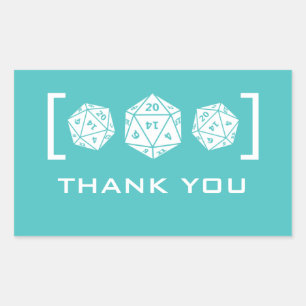 Aqua D20 Dice Gamer Thank You Stickers