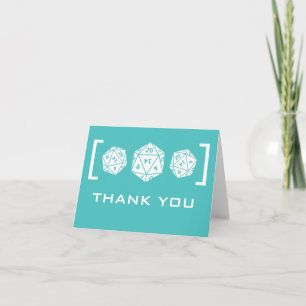 Aqua D20 Dice Gamer Wedding Thank You Card