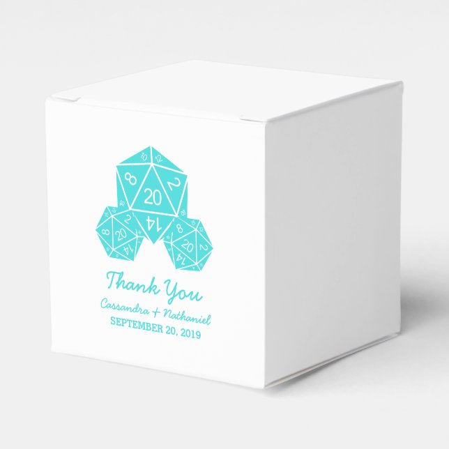 Aqua D20 Dice Wedding Favour Boxes (Front Side)