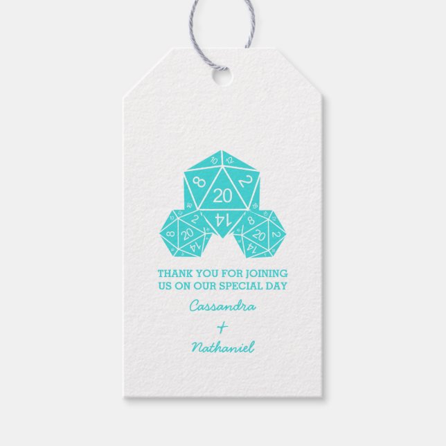 Aqua D20 Dice Wedding Gift Tags (Front)
