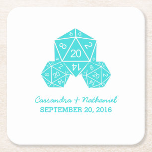 Aqua D20 Dice Wedding Paper Coasters