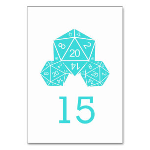 Aqua D20 Dice Wedding Table Card