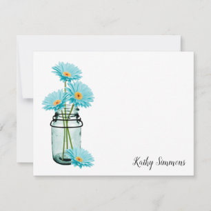Aqua Daisies Personalized Flat Note Cards