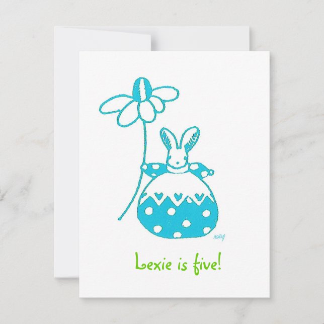 Aqua Daisy Bunny birthday invitation (Front)
