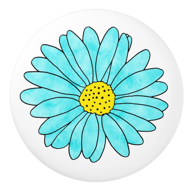Aqua Daisy Ceramic Knob (Front)