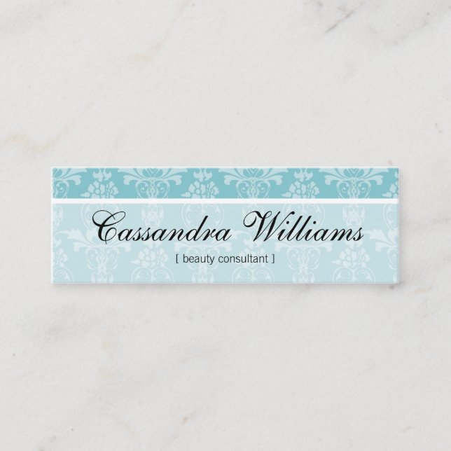 Aqua Damask Beauty Micro Mini Business Cards (Front)