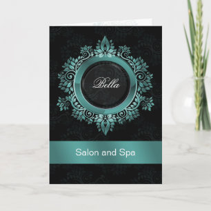 aqua damask Business Thank You Cards