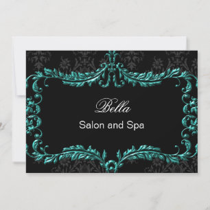 aqua damask Business Thank You Cards