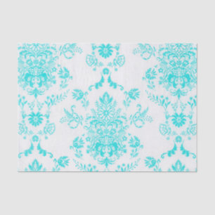 Aqua Damask on White Chic Design Tissue Paper
