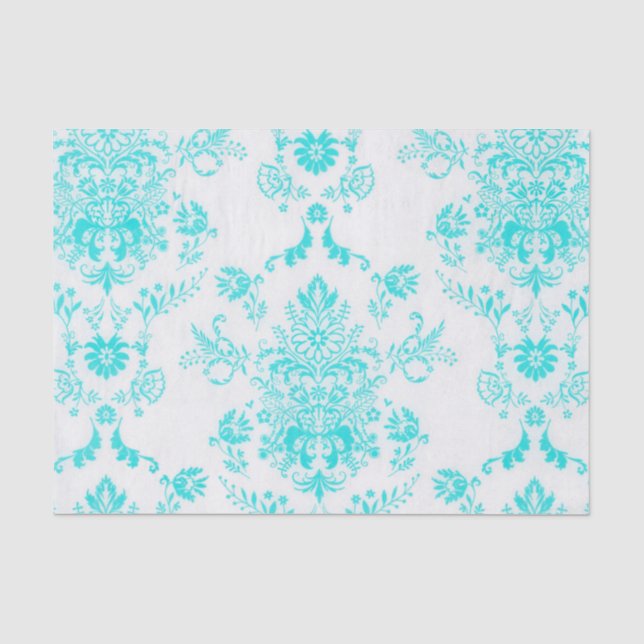 Aqua Damask on White Chic Design Tissue Paper (Front)