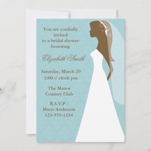 Aqua Damask Pattern Bridal Shower Invitation (Front)