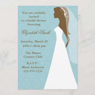 Aqua Damask Pattern Bridal Shower Invitation