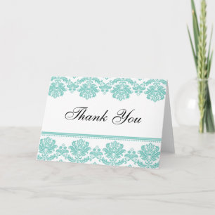 Aqua Damask Thank You Cards