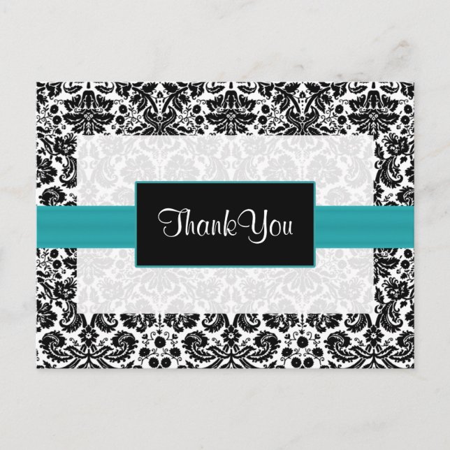 aqua  damask ThankYou Cards (Front)