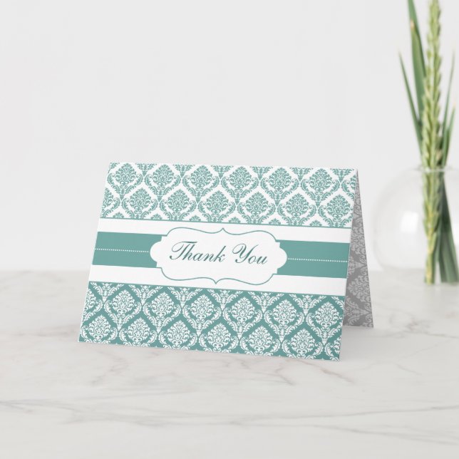 aqua damask ThankYou Cards (Front)