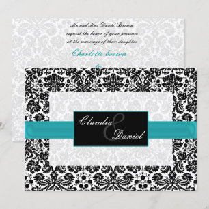 aqua  damask wedding invitation