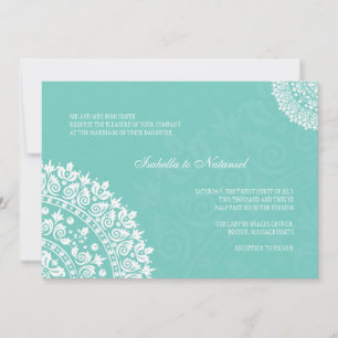 Aqua Damask Wedding Invitation