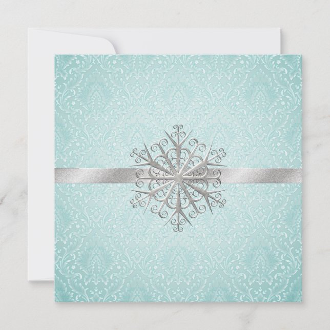 Aqua Damask Wedding Rehearsal Dinner Invitation (Front)