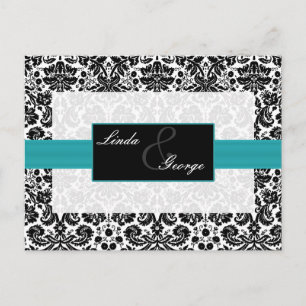 aqua damask  Wedding rsvp card