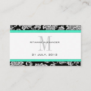 Aqua Damask Wedding Website Business Card