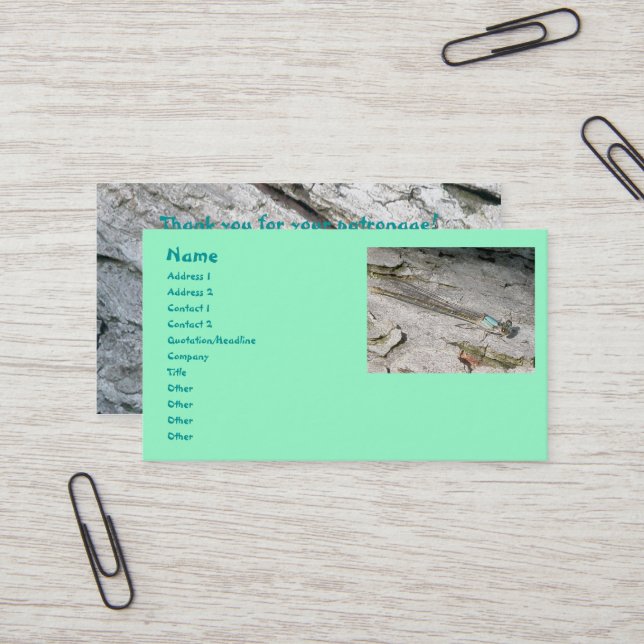 Aqua Damselfly Business Cards (Front/Back In Situ)