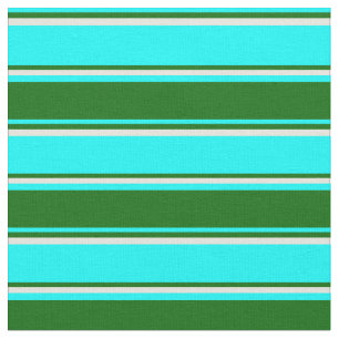 Aqua, Dark Green & Beige Stripes Fabric