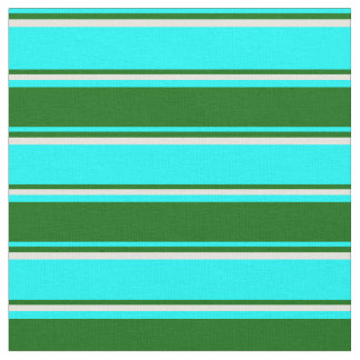Aqua, Dark Green & Beige Stripes Fabric