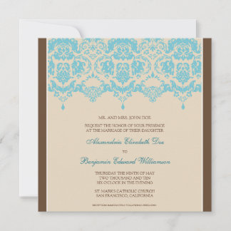 Aqua Darling Damask Lace Square Wedding Invitation