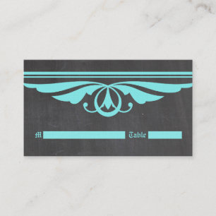 Aqua Deco Chalkboard Place Card