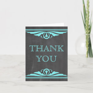 Aqua Deco Chalkboard Thank You Card
