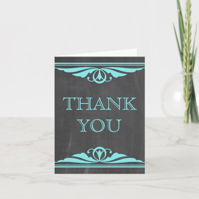 Aqua Deco Chalkboard Thank You Card (Front)