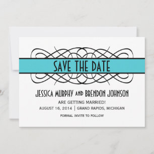 Aqua Deco Flourish Save the Date Invite