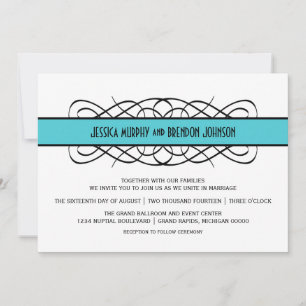Aqua Deco Flourish Wedding Invite