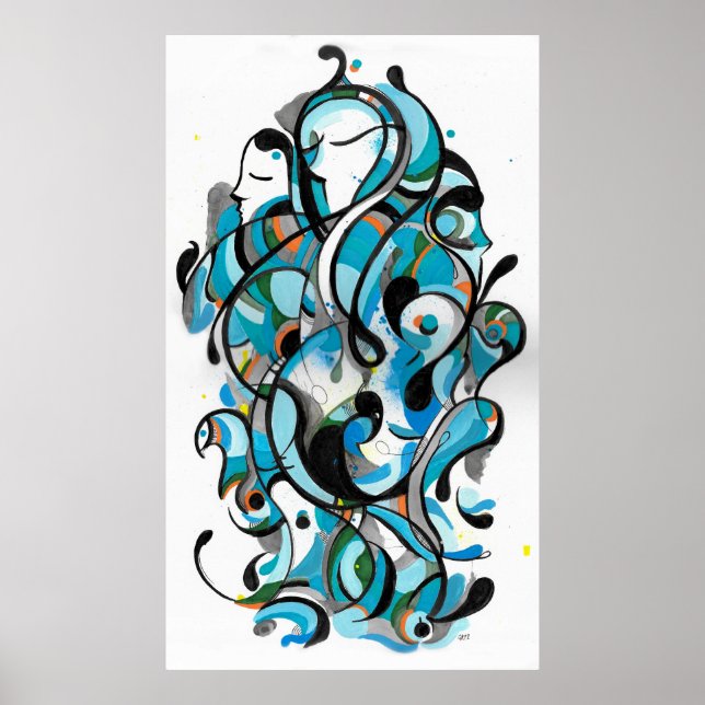 Aqua deco' ink art poster (Front)
