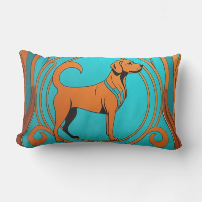 Aqua Deco Orange Dog Lumbar Cushion (Front)