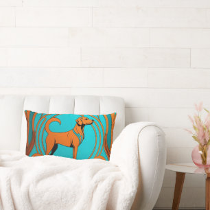 Aqua Deco Orange Dog Lumbar Cushion