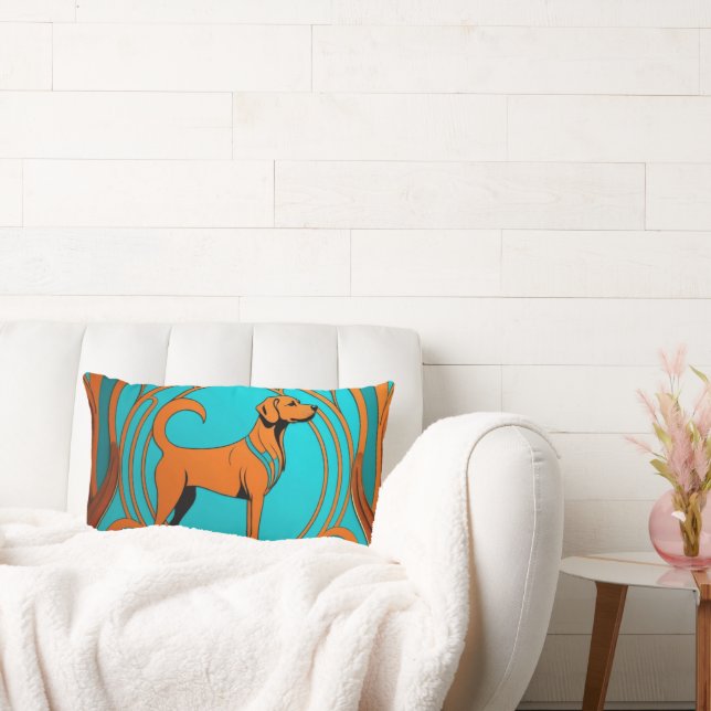 Aqua Deco Orange Dog Lumbar Cushion (Couch)