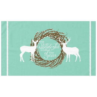 Aqua Deer Most Wonderful Time Wreath Tablecloth