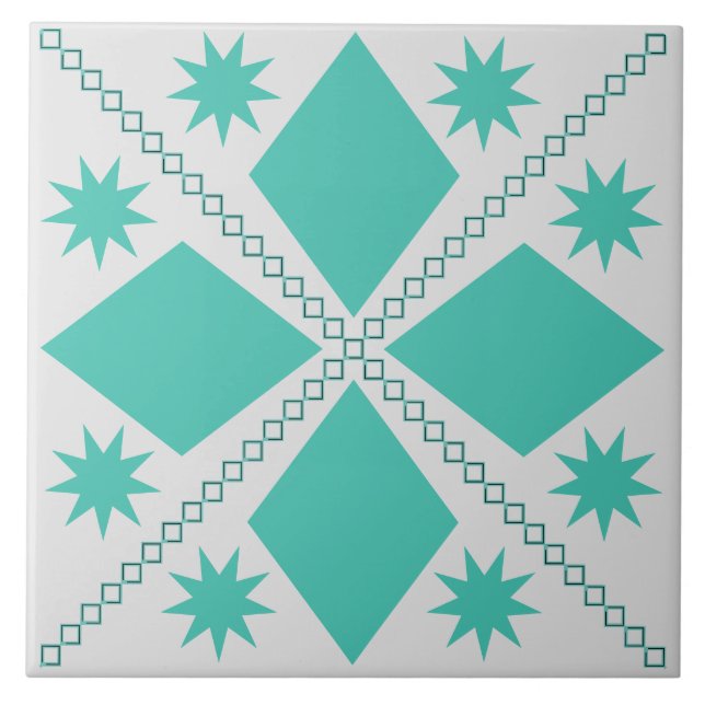 Aqua Diamond Fun | Grey Background | Ceramic Tile (Front)
