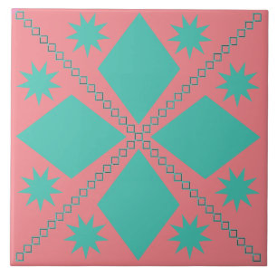 Aqua Diamond Fun   Salmon Background   Tile