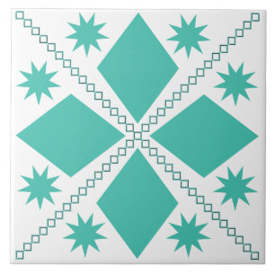 Aqua Diamond Fun White Background Tile