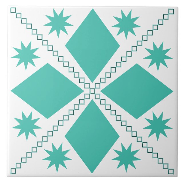 Aqua Diamond Fun | White Background | Tile (Front)