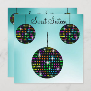 Aqua  DISCOBALL SWEET SIXTEEN PARTY INVITATION