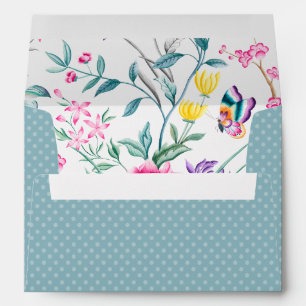 Aqua Dots and Chinoiserie Flowers Envelope