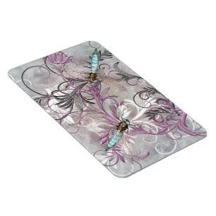 Aqua Dragonfly Mauve Floral Swirls Flexible Magnet