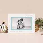 Aqua | Dreamy Wish Peace on Earth Photo Holiday Card<br><div class="desc">Understated and elegant, our chic holiday card frames your favourite photo with watercolor brush swashes in sheer aqua, with "Peace on Earth" at the top in delicate block and italic lettering. Personalise with your family name(s) and the year at the bottom. A back pattern of tiny pine trees in white...</div>